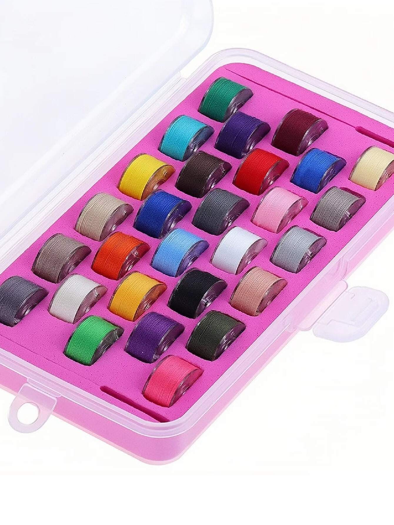 28pcs Random Color Thread & 1pc Storage Box, Simple Plastic Sewing Tool Set For Household