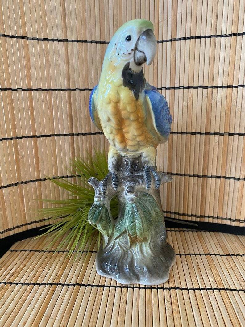 Parrot blue - vintage parrot - Florida retro decor - porcelain parrot - parrot figurine - beach decor - tropical parrot