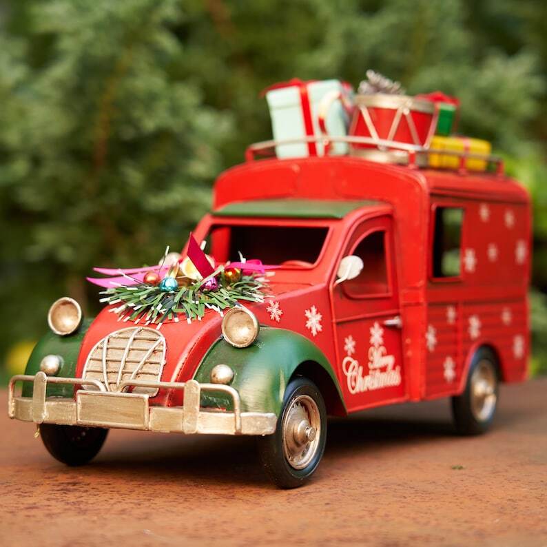 Old Style Christmas Truck with Snowflakes & Gifts