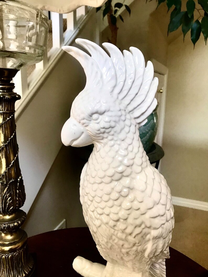 White Cockatoo Parrot 21in Porcelain Sculpture