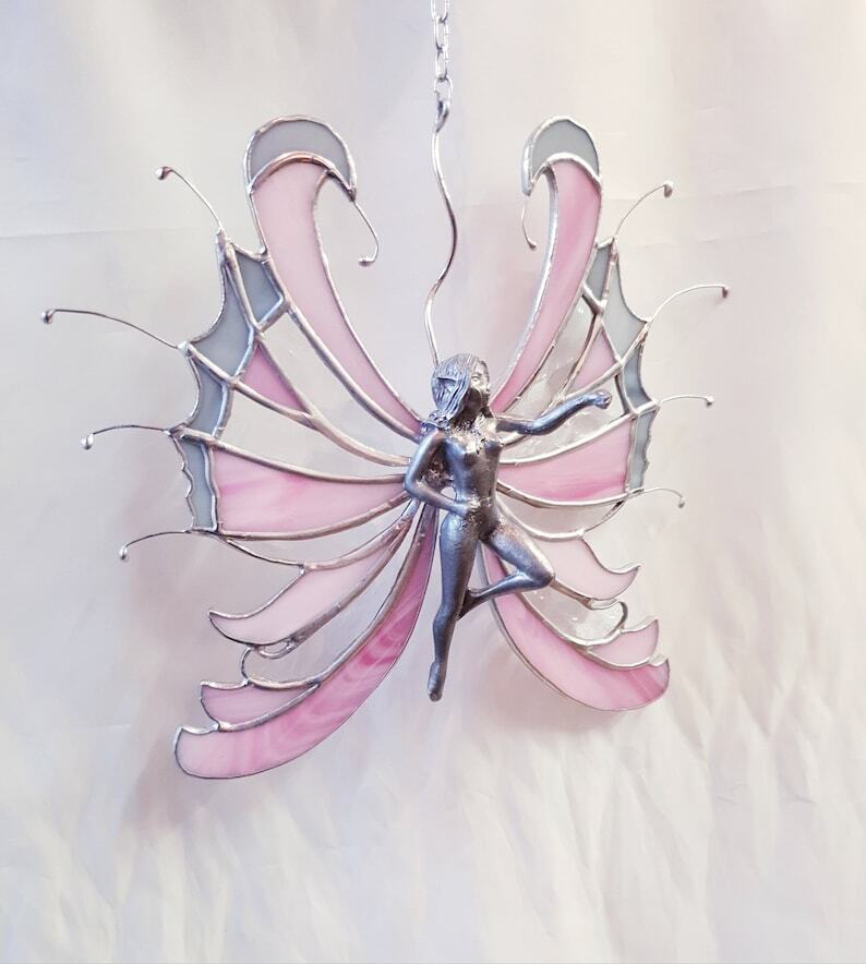 Stained glass fairy / flying stained glass fairy/ glass fairy wings /Elegant fairy pointing
