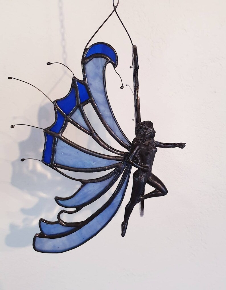 Stained glass fairy / flying stained glass fairy/ glass fairy wings /Elegant fairy pointing