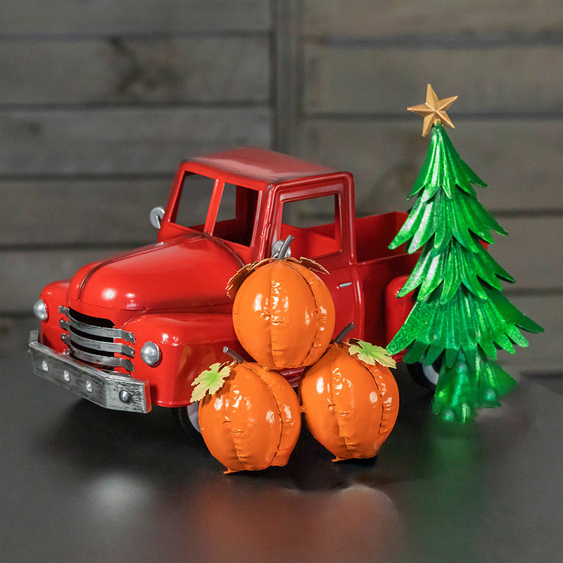 Small Multi-Seasonal Iron Pickup Truck in Glossy Red
