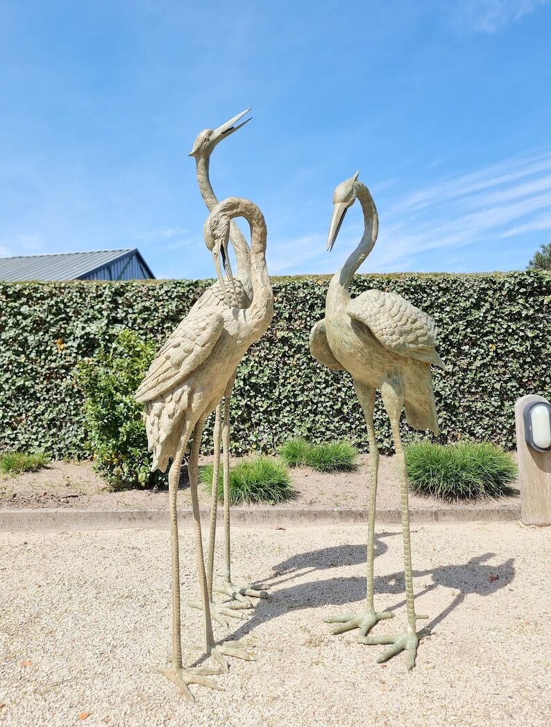 Bronze Heron - Bronze Crane - Bronze Fountain - Bronze Bird -  Garden and Pond Sculptures