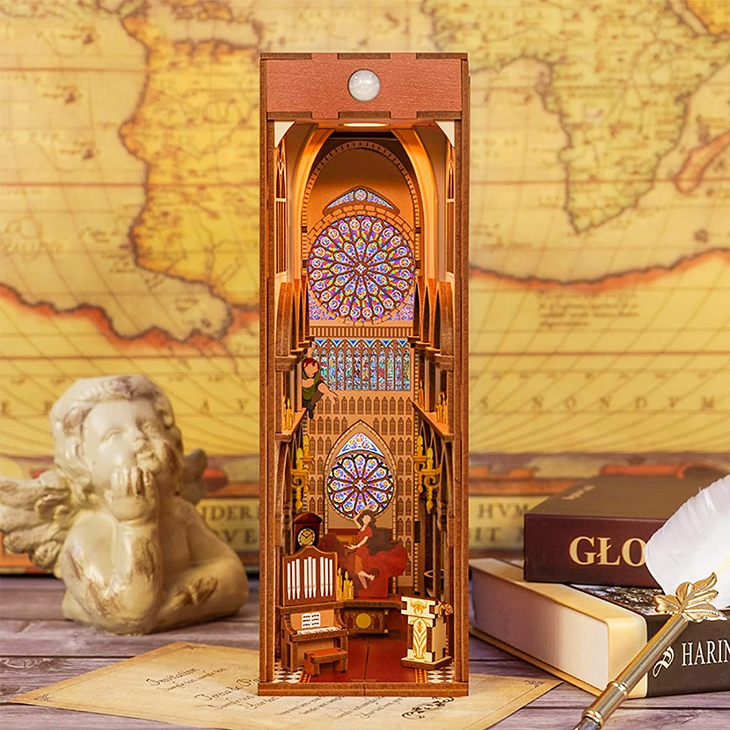 Desmond DIY Book Nook Kit, Miniature Dollhouse Kit 3D Wooden Puzzle with Sensor Light Booknook Bookshelf Insert Diorama Forest Deer Tiny Alley Decor Bookshelf Kits to Build for Kids/Adults