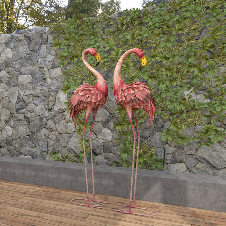 Resistant Metal  Tall Flamingos Garden Statue