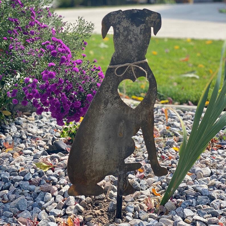 Dog Metal Yard Art - Boxer Dog - Hand made Dog Metal Gift For Garden - Outdoor Garden Stake Decor Art - Cute Pet Memorial - Gift Idea