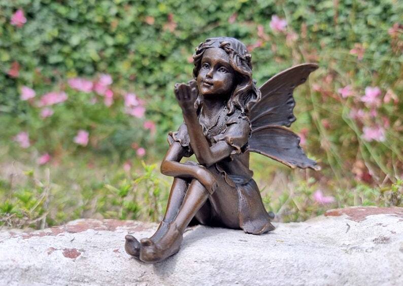 Bronze Fairy - Cute Bronze Elf - Home and Garden Ornaments - Sitting Fairy / Pixie