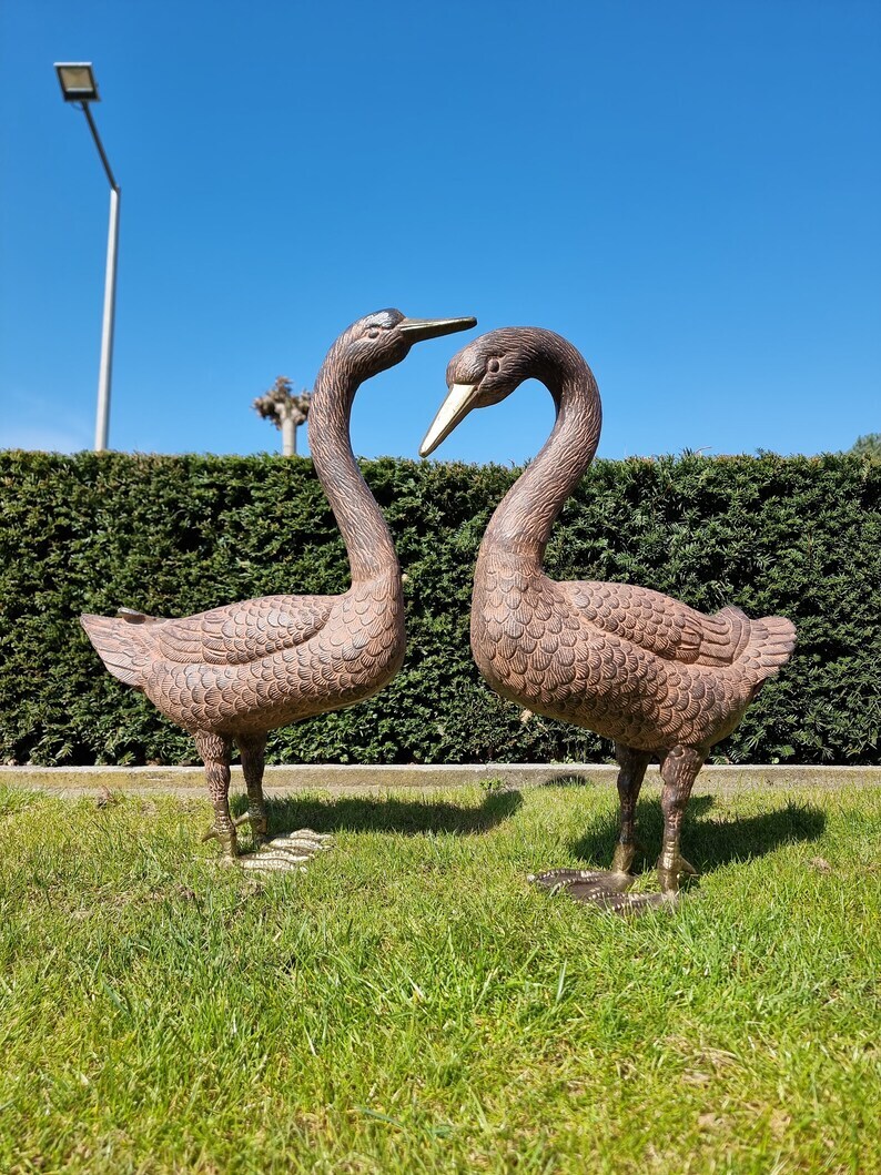 Couple of swans - Couple of geese - Lifelike wild birds - Waterfowl - animals in love - pond art