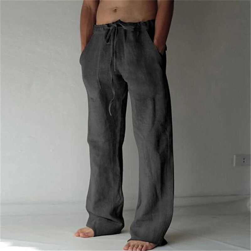 Men's Linen Casual Pants Solid Color Fashion Straight-Leg Trousers Bag ...
