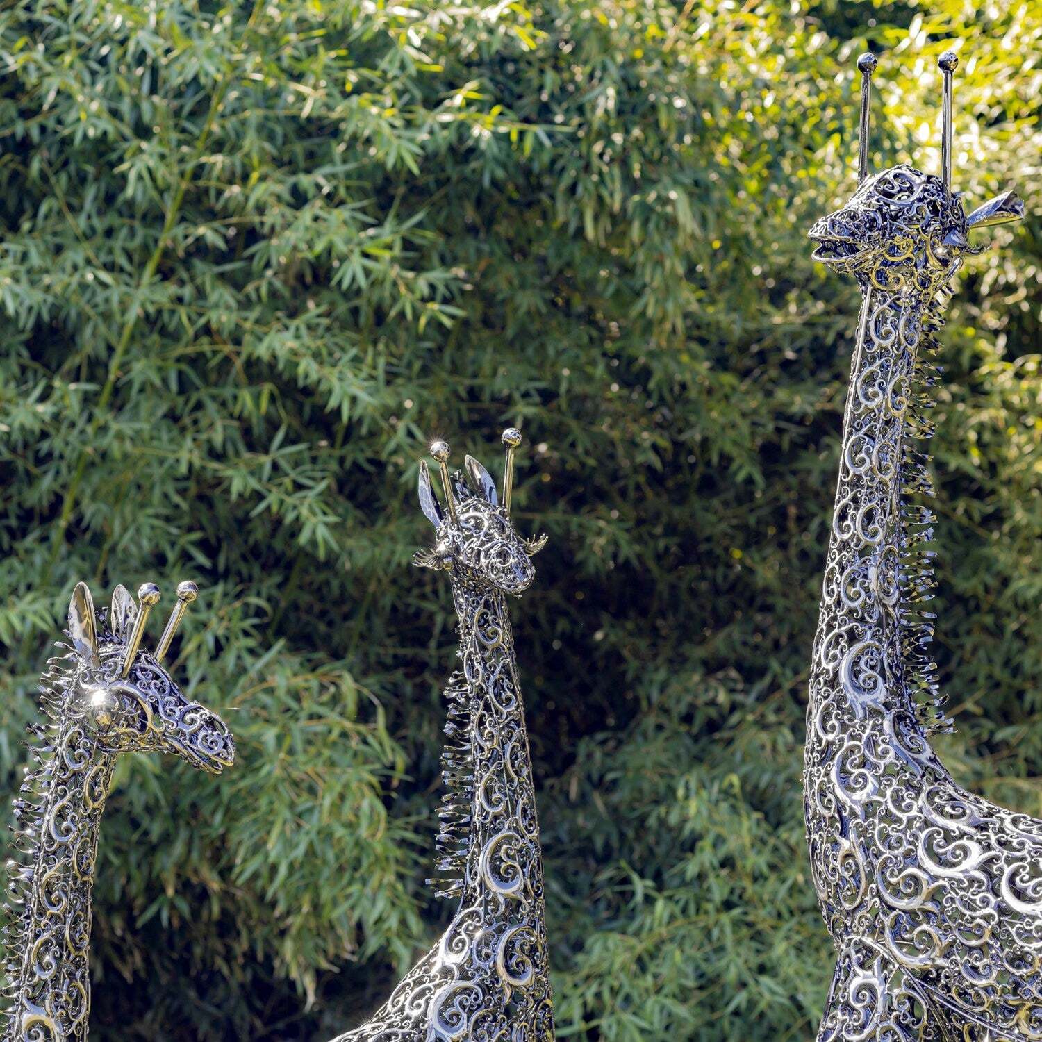 Set of 3 Assorted Iron Giraffe Garden Statues