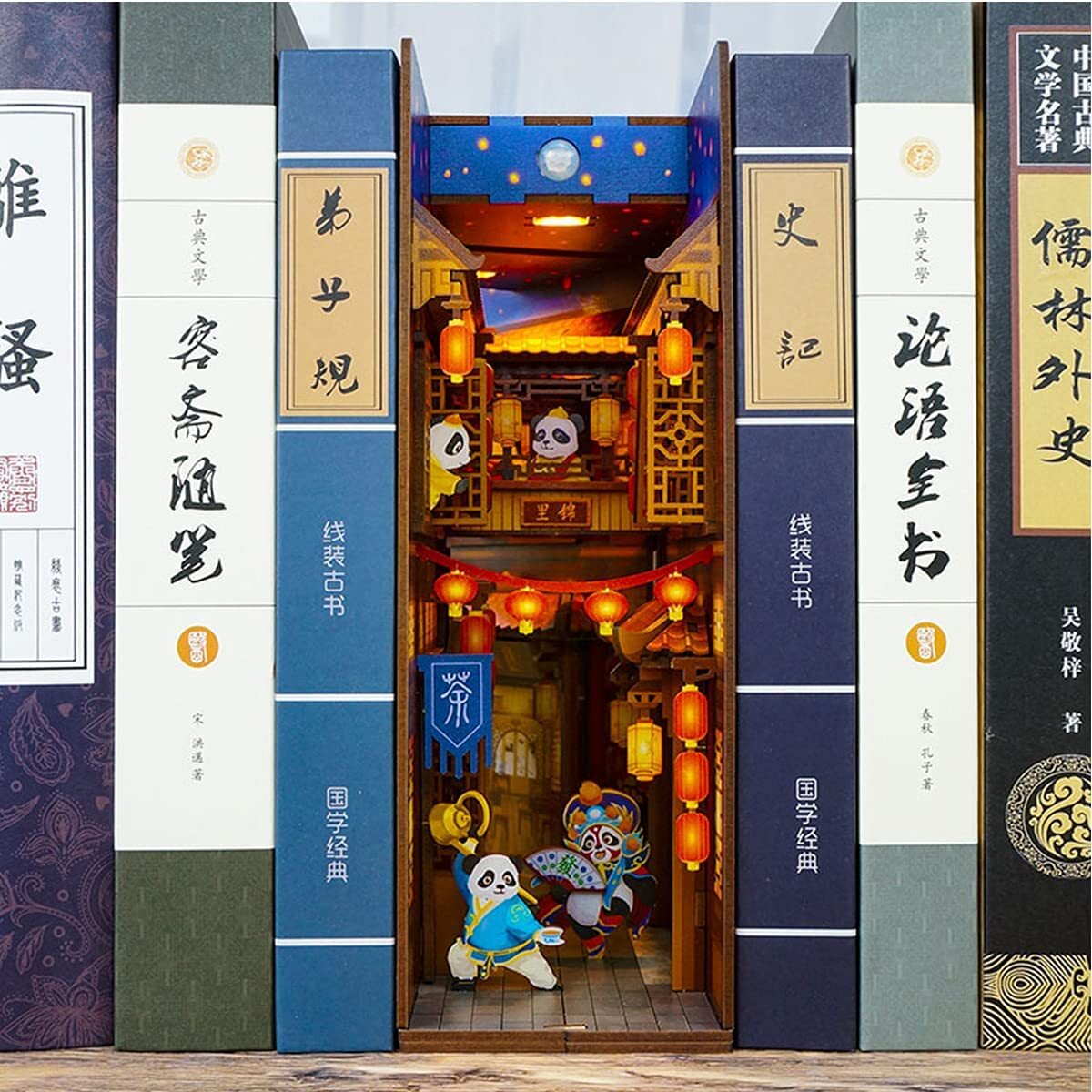 Desmond DIY Book Nook Kit, Miniature Dollhouse Kit 3D Wooden Puzzle with Sensor Light Booknook Bookshelf Insert Diorama Forest Deer Tiny Alley Decor Bookshelf Kits to Build for Kids/Adults