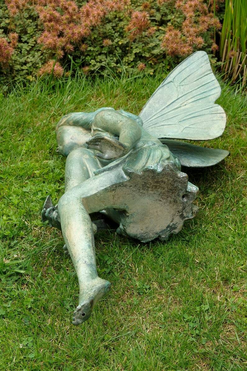 Bronze Garden Sculpture of a Winged Fairy with Butterfly on Hand Bronze Nymph Sculpture Garden Art Statue Outdoor Bronze Fairy Statue  Deco