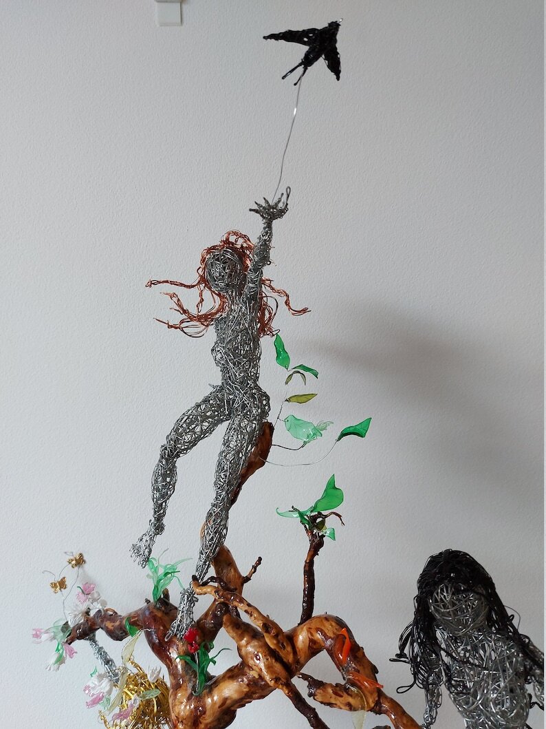 Four Seasons sculpture, Spring Summer Fall Winter, Fantasy wire fairy, Earth reborn, Metal home decor, Mixed media statue