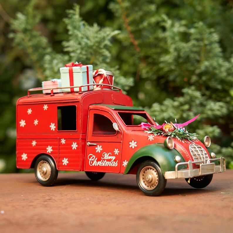 Old Style Christmas Truck with Snowflakes & Gifts