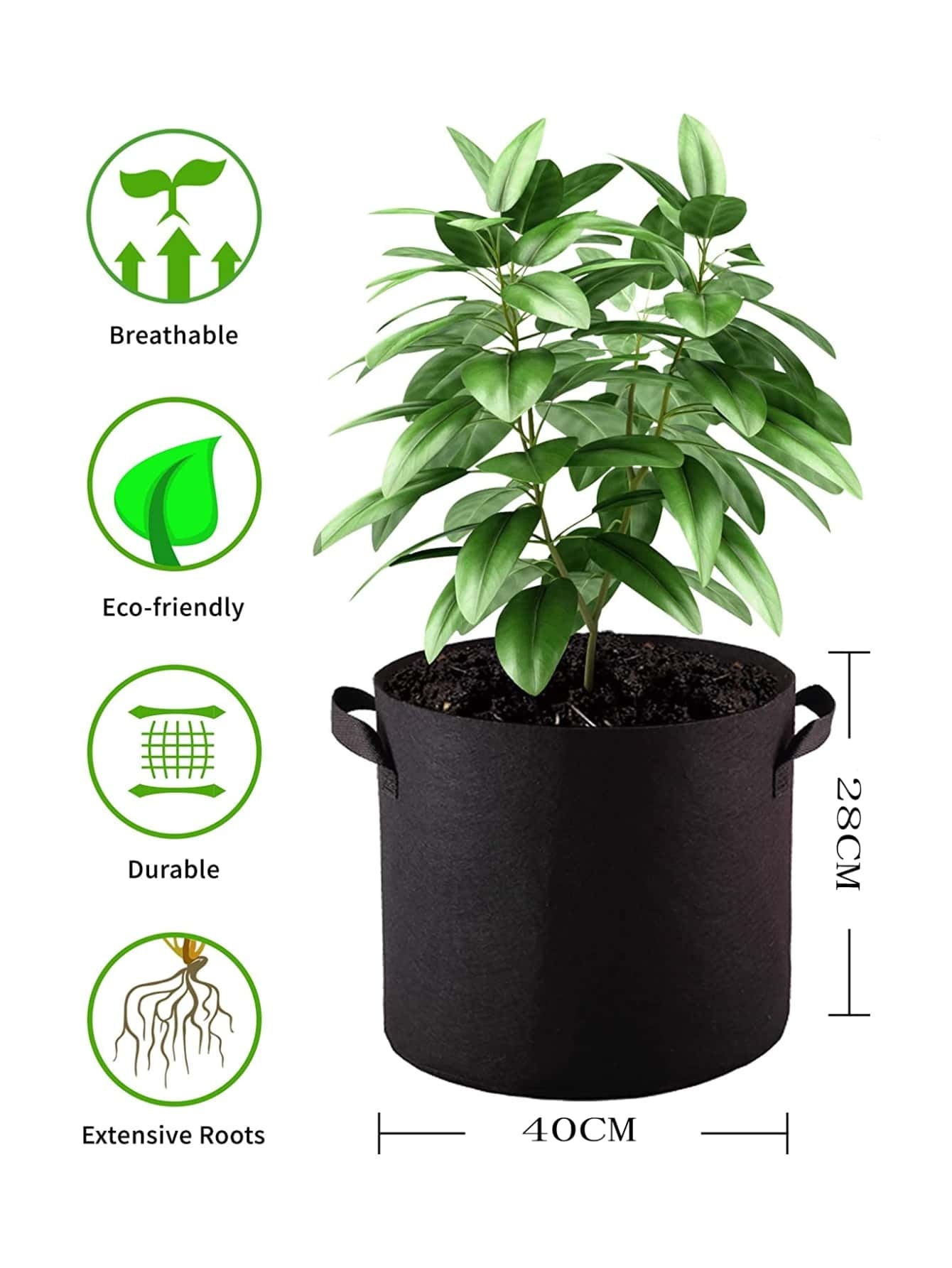 1pc Non-woven Fabric Grow Bag, Black Double Handle Plant Grow Bag For Garden