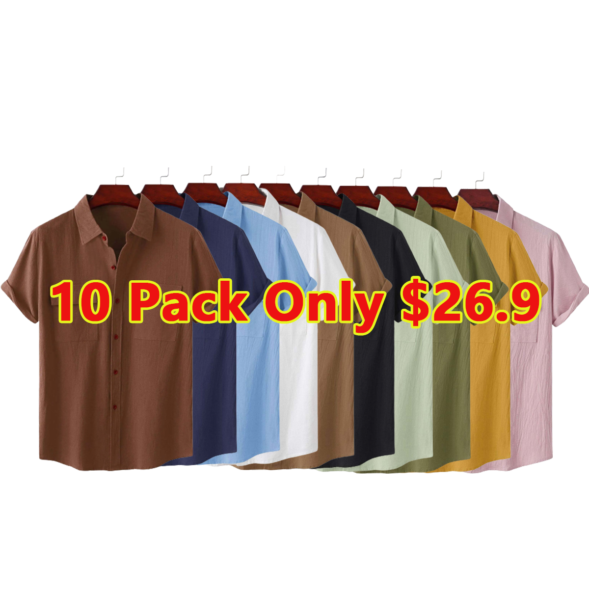 🔥10pack only $26.9🔥Man Button Up Shirt With Patch Pockets - heliodress