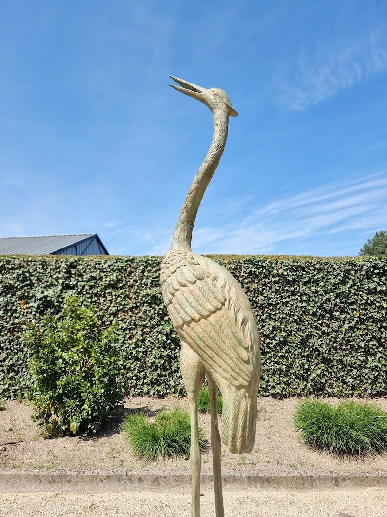 Bronze Heron - Bronze Crane - Bronze Fountain - Bronze Bird -  Garden and Pond Sculptures