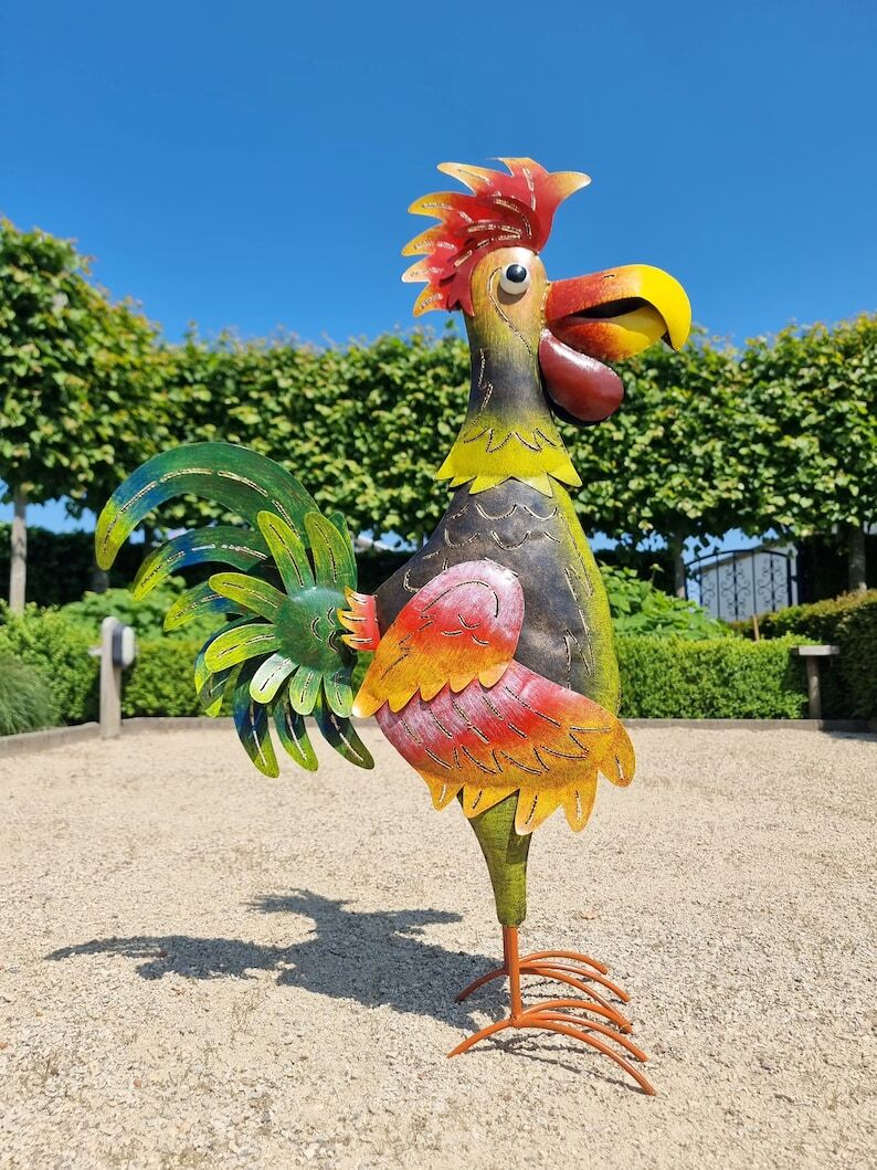 Large iron rooster - Funny Rooster - Metal garden animals - Garden and terrace inspiration - Funny metal animals
