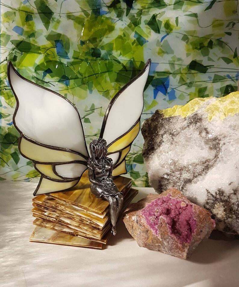 Stained glass fairy // fairy glass wings // stained glass sculpture // fairy made of glass // fairy