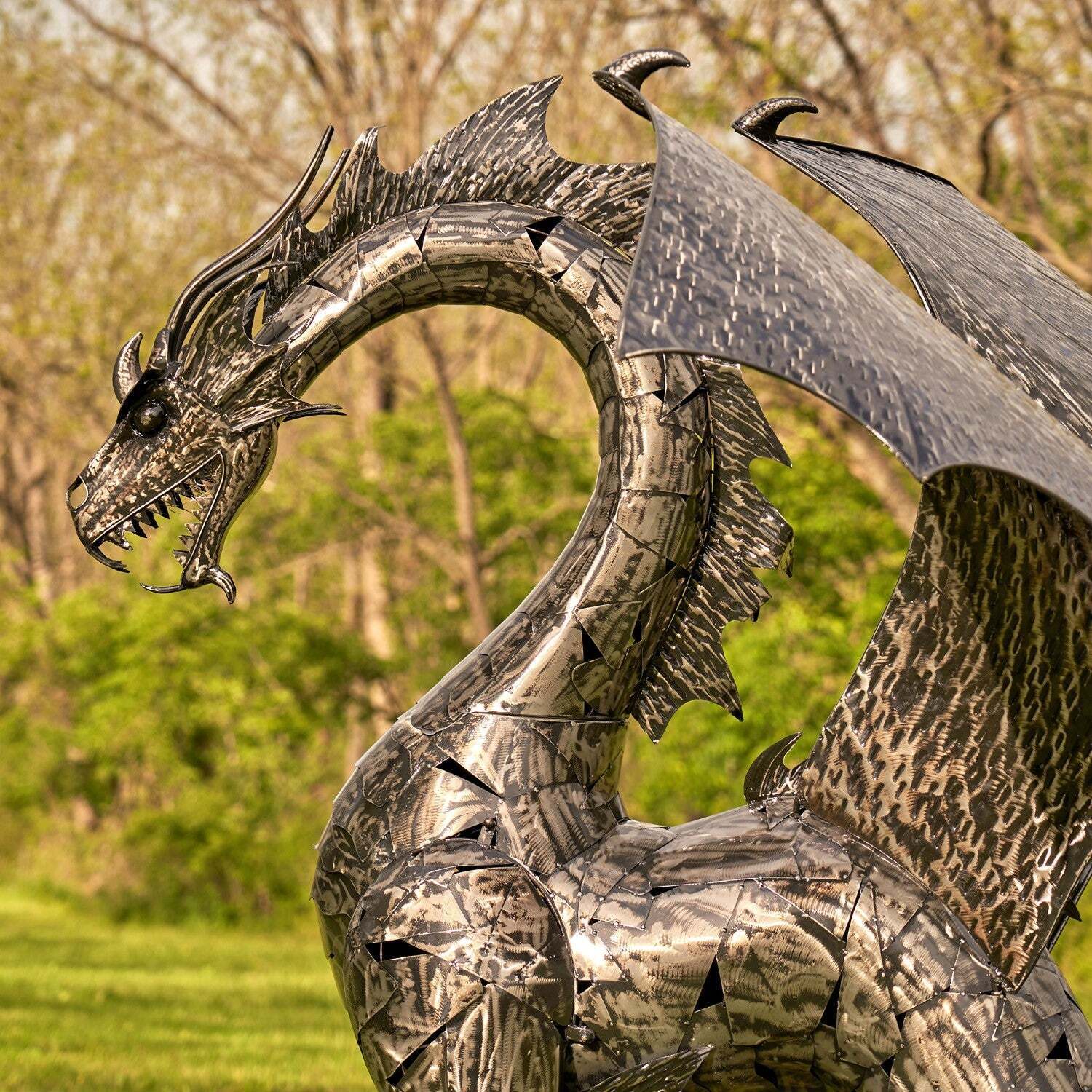 6 ft. Tall Large Metal Dragon Statue 