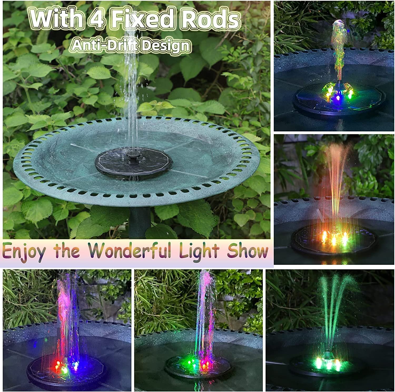 Last Day 49% OFF - Solar Fountain Water Pump with color LED Lights