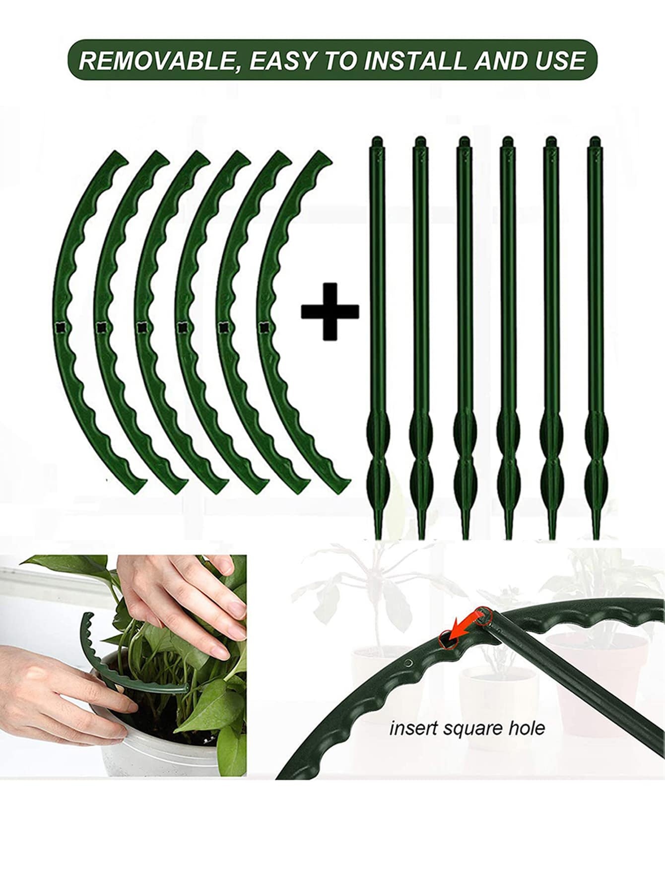 6pcs Plant Support Frame, Green Plastic Plant Support Stake For Potted Plant