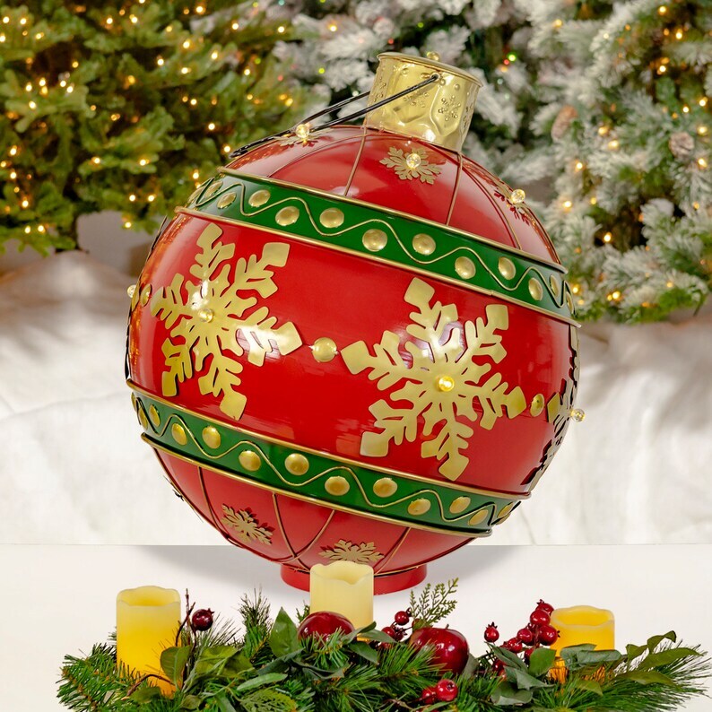 28.5in. Tall Oversized Metal Christmas Ball Decoration with LED Lights