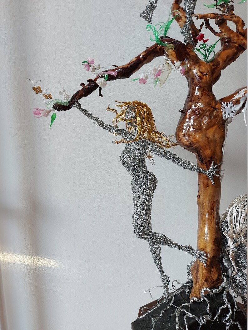 Four Seasons sculpture, Spring Summer Fall Winter, Fantasy wire fairy, Earth reborn, Metal home decor, Mixed media statue