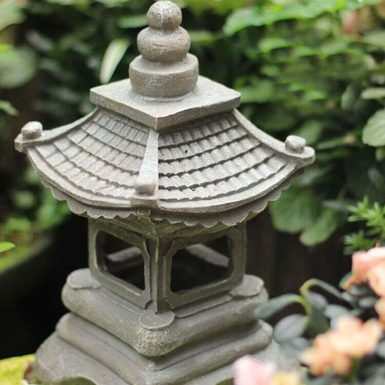 Japanese Zen Solar Waterproof Pagoda Stone LED Outdoor Garden Decorati ...