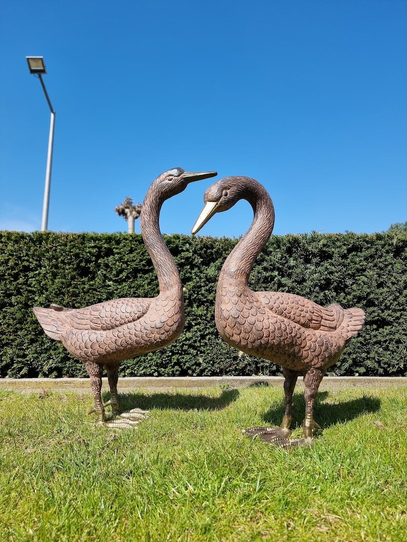 Couple of swans - Couple of geese - Lifelike wild birds - Waterfowl - animals in love - pond art