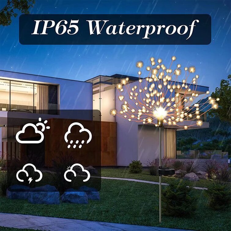 Low Voltage Solar Powered Integrated LED Pathway Light, Waterproof Outdoor Garden Firework Lights (Set of 2)