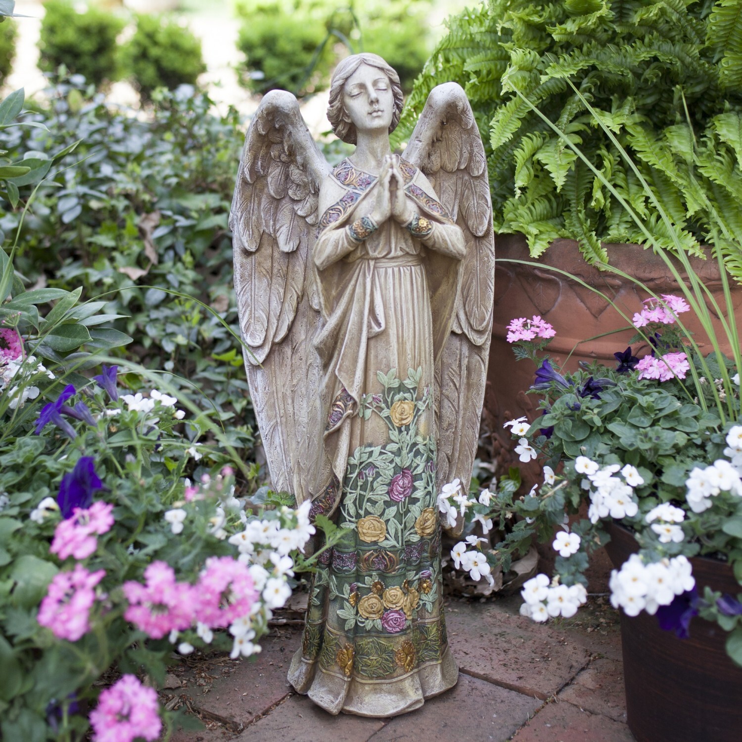Standing Garden Angel with Floral Trim - 24 inch