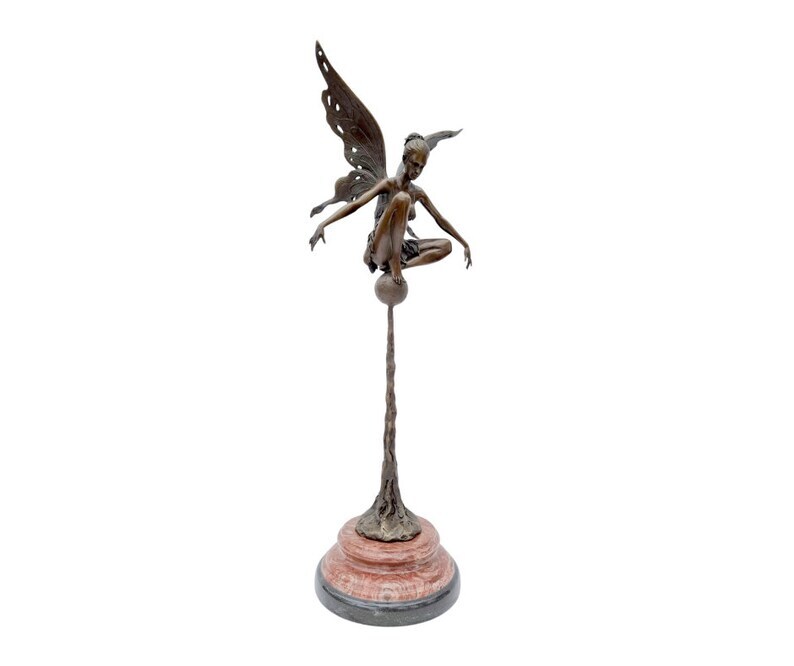 Large bronze fairy on sphere - Seated fairy - Magic sculpture